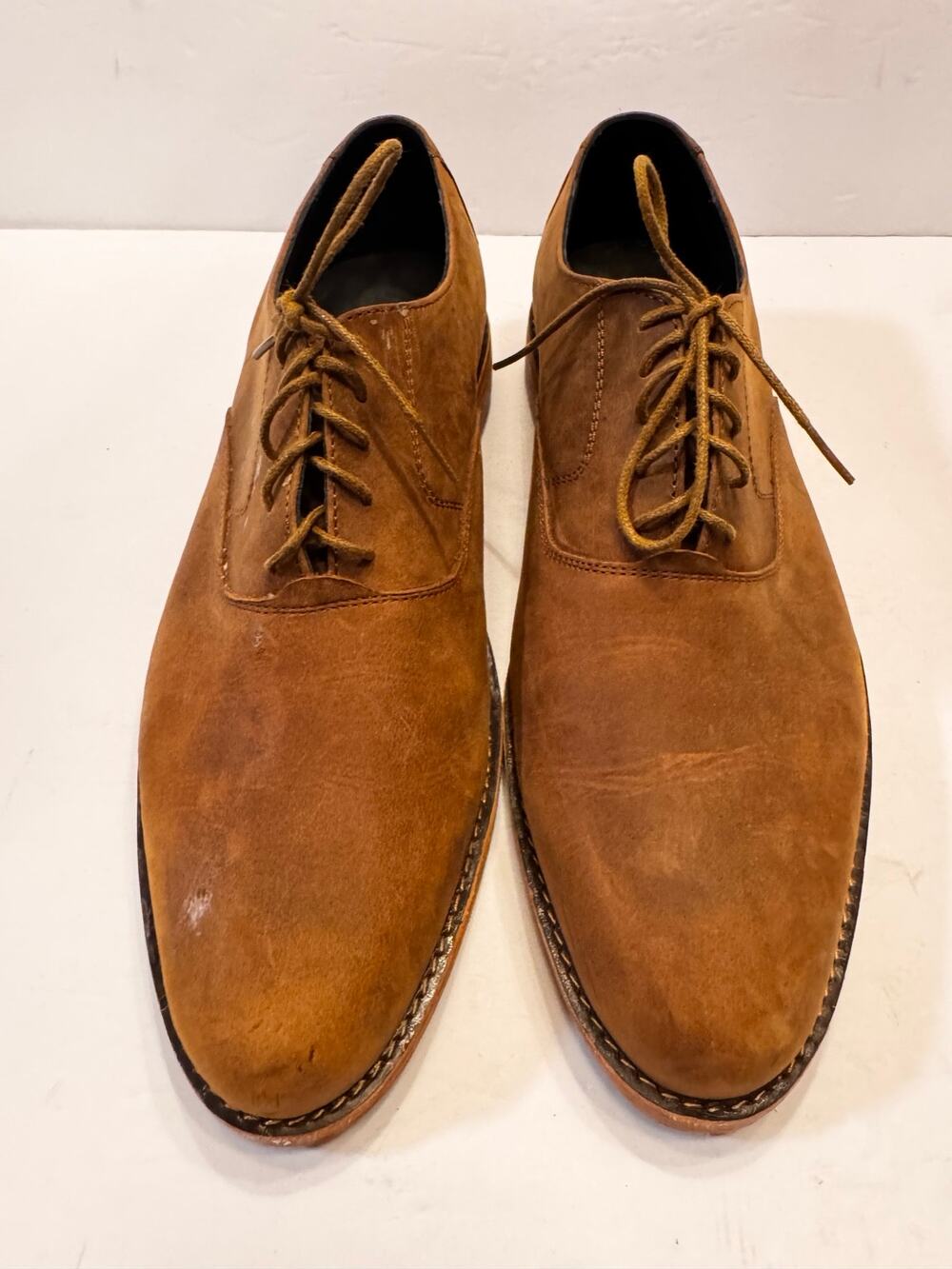 11 Nisolo Mens Brown Leather Oxford Dress Shoes Lace Up Plain Toe FLAW
